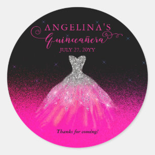 Elegant roze   Zilver Spaans Gown Quinceañera Ronde Sticker