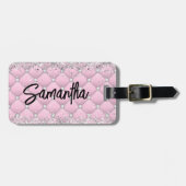 Elegant roze zilver sparkly glitter monogram bagagelabel (Voorkant horizontaal)