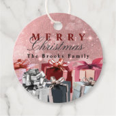 Elegant Roze Zilver Verpakte Geschenkdozen Kerstmi Bedankjes Labels (Voorkant)