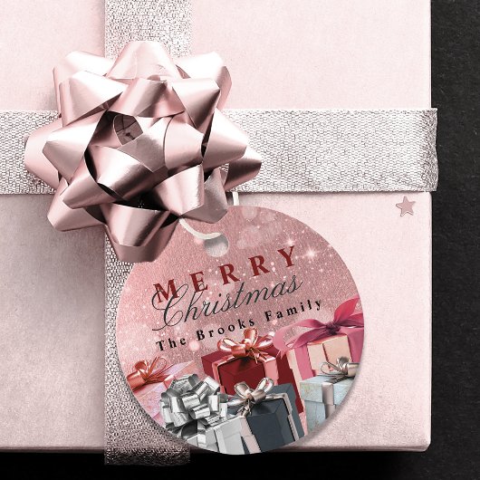Elegant Roze Zilver Verpakte Geschenkdozen Kerstmi Bedankjes Labels
