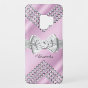 Elegant roze zilver White Bow Diamond Afbeelding Case-Mate Samsung Galaxy S9 Hoesje