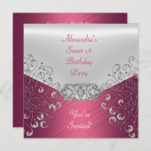 Elegant roze zilver White, zoete 16-partij Kaart (Voorkant / Achterkant)