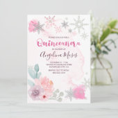 Elegant Roze Zilver Winter Wonderland Quinceanera Kaart (Staand voorkant)