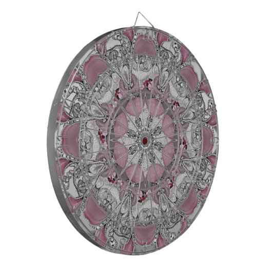 Elegant roze zilveren decoratief dartbord (Voorkant Links)