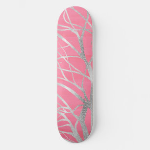 Elegant roze zilveren herfstboomtekening persoonlijk skateboard
