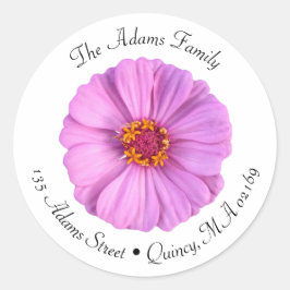 Elegant Roze Zinnia Bloem Ronde Adresetiketten Ronde Sticker