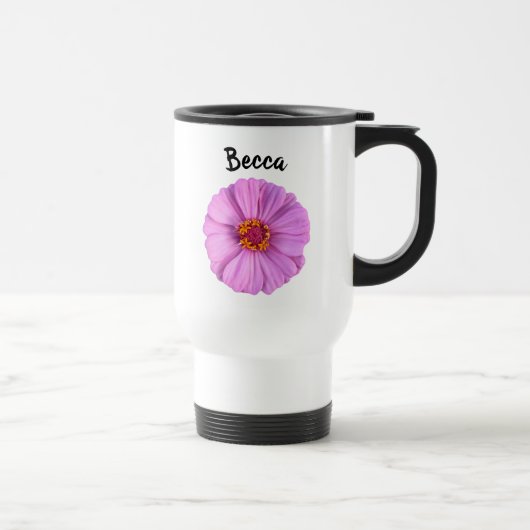 Elegant roze Zinnia Flower Personalized Reisbeker (Rechts)