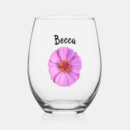 Elegant roze Zinnia Flower Personalized Wijnglas Zonder Voet