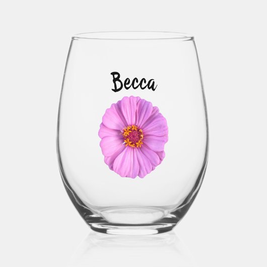 Elegant roze Zinnia Flower Personalized Wijnglas Zonder Voet (Voorkant)