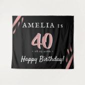 Elegant roze zwart 40th Birthday Party Backdrop Wandkleed (Voorkant (horizontaal))