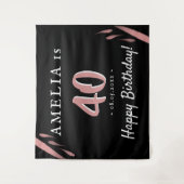 Elegant roze zwart 40th Birthday Party Backdrop Wandkleed (Voorkant)