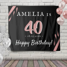 Elegant roze zwart 40th Birthday Party Backdrop