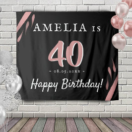 Elegant roze zwart 40th Birthday Party Backdrop Wandkleed