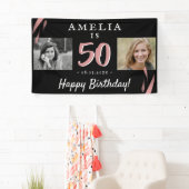 Elegant roze zwart 50th Birthday 2 Fotoachtergrond Spandoek (Insitu)