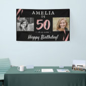 Elegant roze zwart 50th Birthday 2 Fotoachtergrond Spandoek (Beurs)
