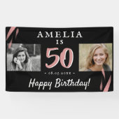 Elegant roze zwart 50th Birthday 2 Fotoachtergrond Spandoek (Horizontaal)