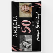 Elegant roze zwart 50th Birthday 2 Fotoachtergrond Spandoek (Verticaal)