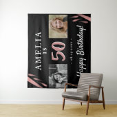 Elegant roze zwart 50th Birthday 2 Fotoachtergrond Wandkleed (In situ)