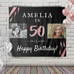 Elegant roze zwart 50th Birthday 2 Fotoachtergrond Wandkleed<br><div class="desc">Elegant roze Waterverf Black 50th Birthday Party 2 Foto achtergrond. Gebruik de tapisserieën als achtergrond voor het 50e verjaardagsfeest. Voeg uw foto's toe - oude foto en nieuwe foto. Geef naam,  datum en leeftijd een persoonlijk tintje.</div>