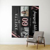 Elegant roze zwart 60th Birthday 2 Fotoachtergrond Wandkleed (In situ)