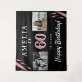 Elegant roze zwart 60th Birthday 2 Fotoachtergrond Wandkleed (Voorkant)