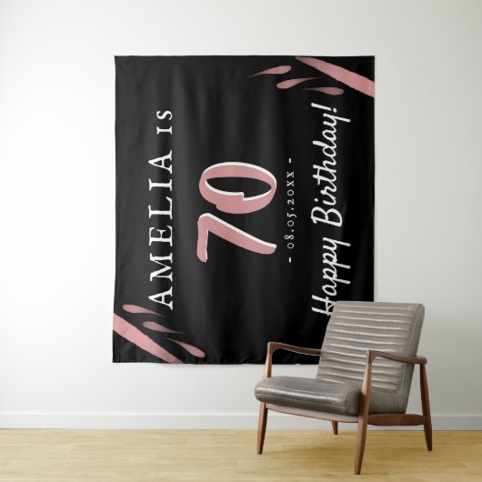 Elegant roze zwart 70e verjaardag achtergrond wandkleed (In situ)