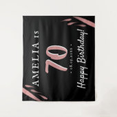 Elegant roze zwart 70e verjaardag achtergrond wandkleed (Voorkant)