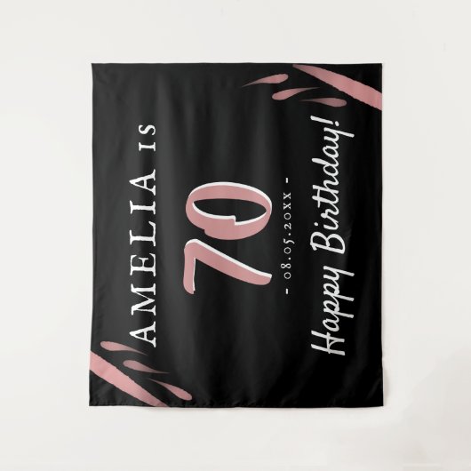 Elegant roze zwart 70e verjaardag achtergrond wandkleed (Voorkant)