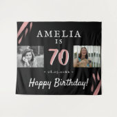 Elegant Roze Zwart 70ste Verjaardag 2 Foto Achterg Wandkleed (Voorkant (horizontaal))