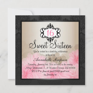 Elegant Roze & Zwart Bloemen Elegant Snoepje 16 Kaart
