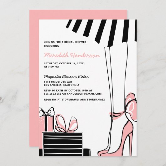 Elegant Roze Zwart Bruids Douche Uitnodiging (Voorkant / Achterkant)