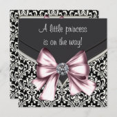 Elegant Roze Zwart Damask Baby shower Kaart (Voorkant / Achterkant)