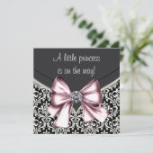 Elegant Roze Zwart Damask Baby shower Kaart (Staand voorkant)