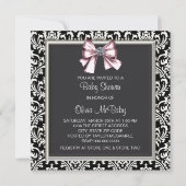 Elegant Roze Zwart Damask Baby shower Kaart (Achterkant)