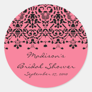 Elegant Roze & Zwart Damask Bruidsdouche Sticker