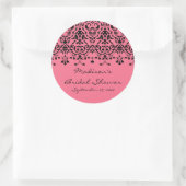 Elegant Roze & Zwart Damask Bruidsdouche Sticker (Tas)