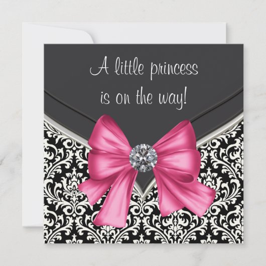 Elegant Roze Zwart Damask Princess Baby shower Kaart (Voorkant)