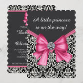 Elegant Roze Zwart Damask Princess Baby shower Kaart (Voorkant / Achterkant)