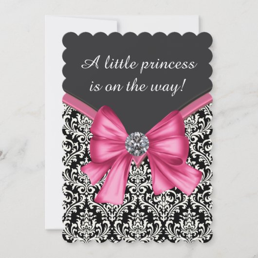 Elegant Roze Zwart Damask Princess Baby shower Kaart (Voorkant)