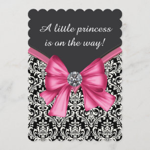 Elegant Roze Zwart Damask Princess Baby shower Kaart