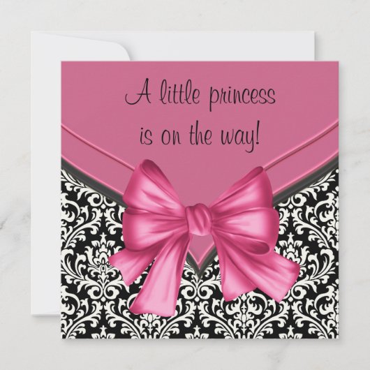 Elegant Roze Zwart Damask Princess Baby shower Kaart (Voorkant)