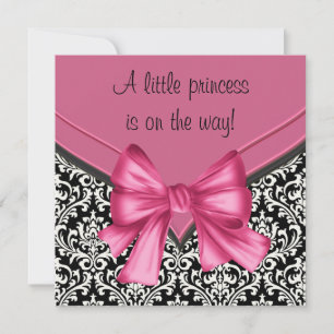 Elegant Roze Zwart Damask Princess Baby shower Kaart