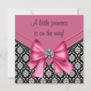 Elegant Roze Zwart Damask Princess Baby shower Kaart