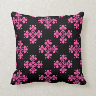 Elegant roze zwart Fleur de Lis patroon Kussen
