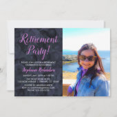 Elegant Roze Zwart Foto Pensioenfeest Kaart (Voorkant)