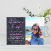 Elegant Roze Zwart Foto Pensioenfeest Kaart (Staand voorkant)