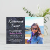 Elegant Roze Zwart Foto Pensionering Kaart (Staand voorkant)