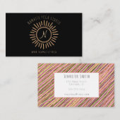 Elegant roze zwart-geel gouden zonnemonogram visitekaartje (Voorkant / Achterkant)