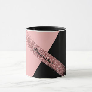 Elegant roze zwart glitter - gepersonaliseerd graf mok