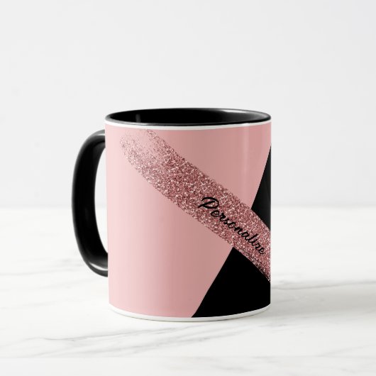 Elegant roze zwart glitter - gepersonaliseerd graf mok (Voorkant links)
